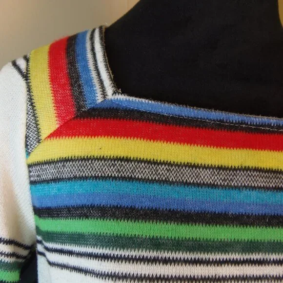 Vintage Union Made Sears Sz Med Rainbow Striped Square Neck Tunic - Picture 5 of 9